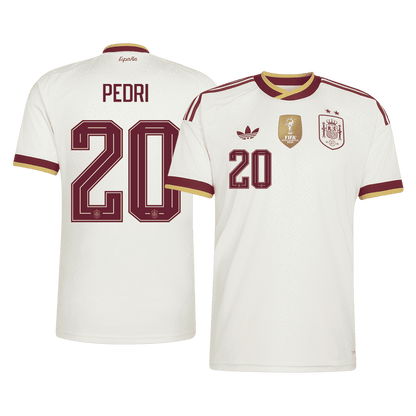 Maglia Replica Spagna Trasferta PEDRI #20 Uomo Mondiali 2026 Champion Edition