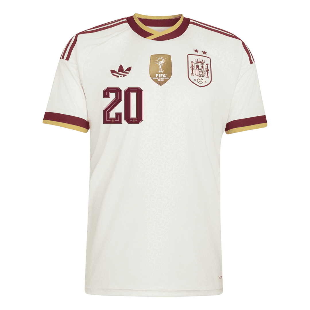 Maglia Replica Spagna Trasferta PEDRI #20 Uomo Mondiali 2026 Champion Edition