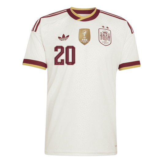 Maglia Replica Spagna Trasferta PEDRI #20 Uomo Mondiali 2026 Champion Edition