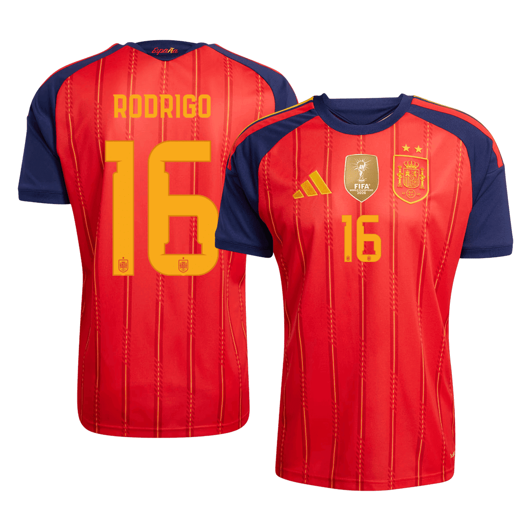 Maglia Gara Spagna Casa RODRIGO #16 Uomo Mondiali 2026 Champion Edition